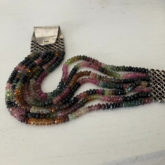 Faceted 7 strand tourmaline bracelet with unique silver clasp - Picture 5 of 10